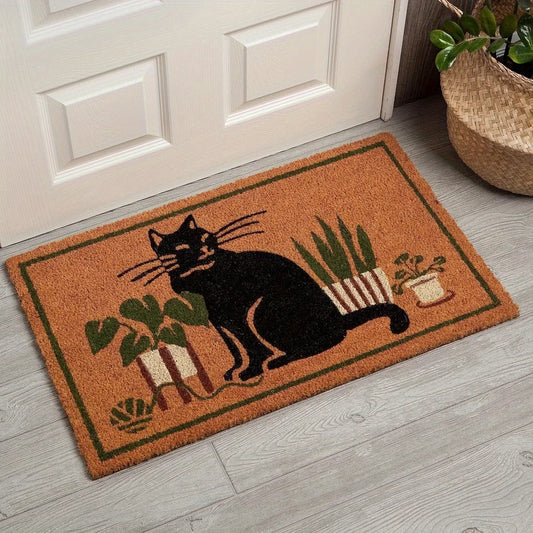 Schwarze Katze und Kakteen Rutschfeste Türmatte – Langlebig, Wasserdicht, Weich & Dekorativ für Eingangsbereich oder Badezimmer Kaufschwan® 80x120cm
