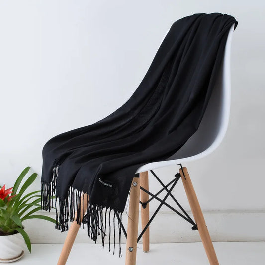 Damen Pashmina Schal | Weich wie Kaschmir | Warmer Winter Schal, Reise- & Büro-Accessoire Kaufschwan® Schwarz 70x200CM