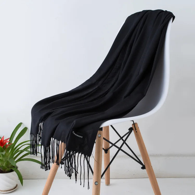 Damen Pashmina Schal | Weich wie Kaschmir | Warmer Winter Schal, Reise- & Büro-Accessoire Kaufschwan® Schwarz 70x200CM