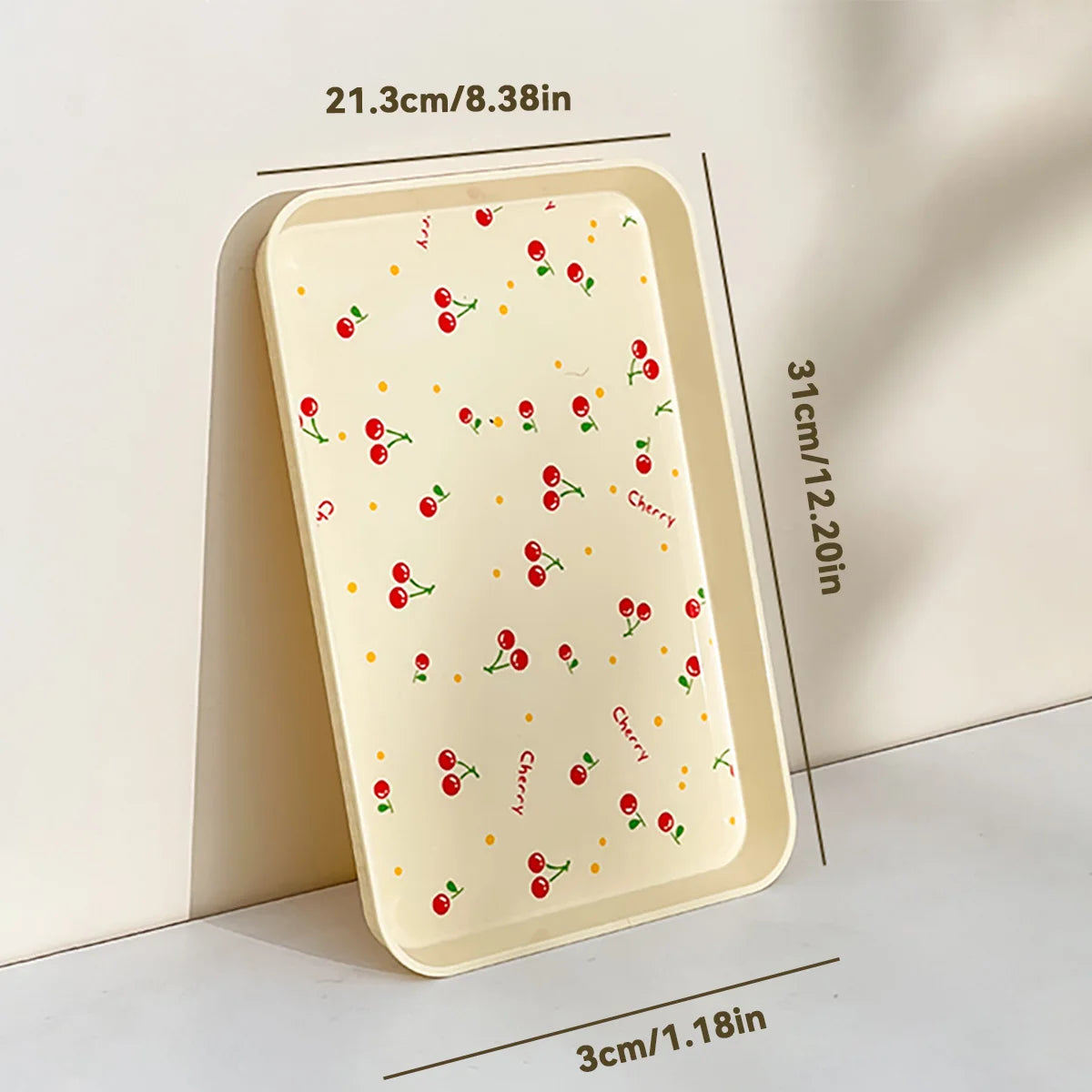 Multifunktionales Kunststoff-Serviertablett mit Kirschmuster – Obst- & Dessertteller, Küchen-Organizer, Parfum- & Schmuckablage
