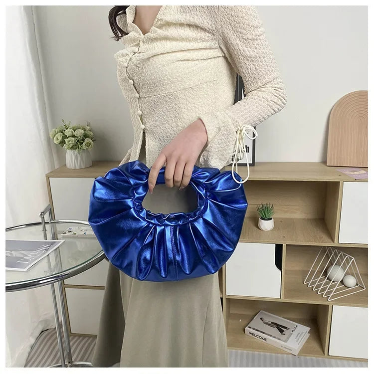 Metallic Falten Handtasche – Laser Silber Clutch & Schultertasche | Luxus Designer-inspirierte Damen Tote Kaufschwan®