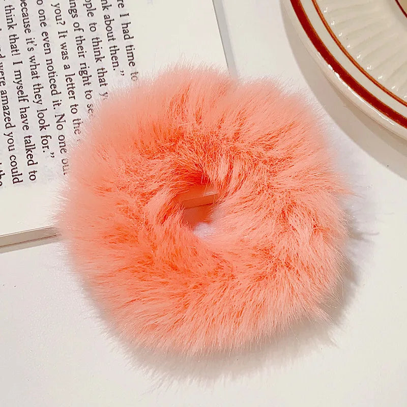 Bunte Flauschige Haargummis | Plüsch-Scrunchies für Damen & Mädchen | Weiche Elastische Pferdeschwanzhalter Kaufschwan® Orange