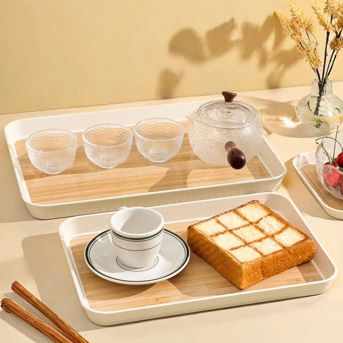 Großes Rechteckiges Kunststoff-Tablett – Wiederverwendbares Servier- & Aufbewahrungs-Tablett für Tee, Desserts, Obst & Küche
