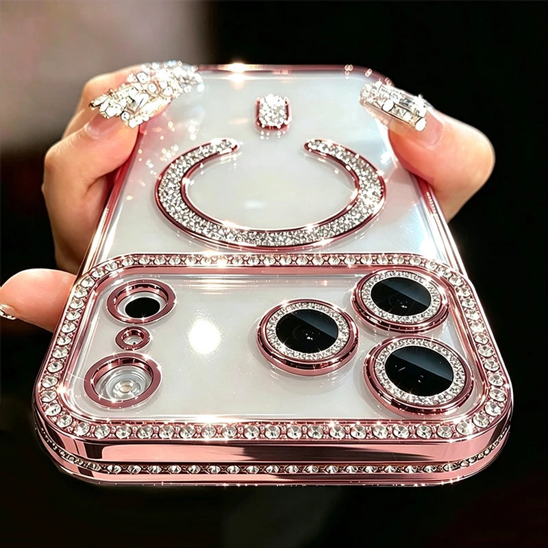 Funkelnde Transparente Magnethülle für iPhone 18 Pro & iPhone 18 Pro Max – Kristalloptik, Kabelloses Laden & Stoßschutz Kaufschwan® Rosa iPhone 18 Pro