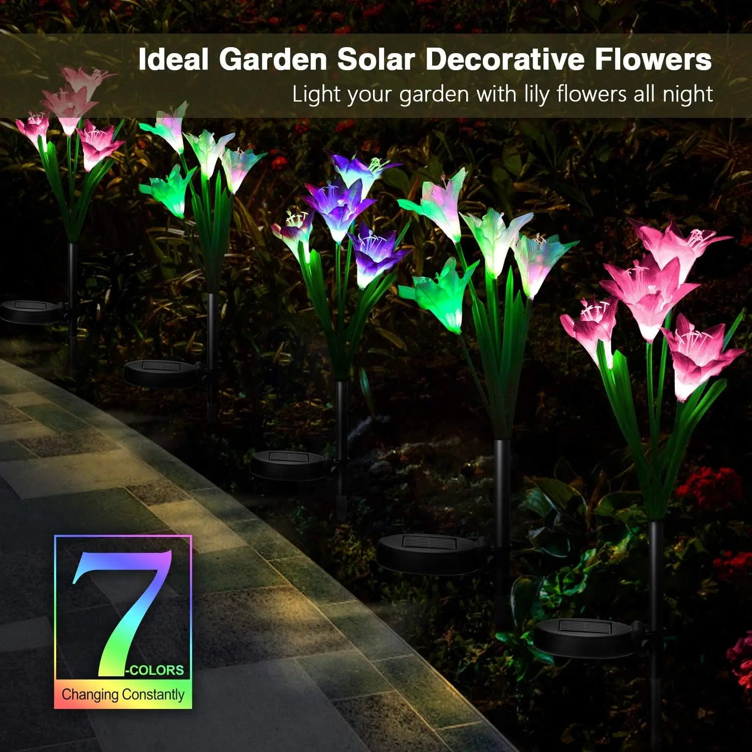 Solar Lilienblumenlampe – 7 Farbwechsel Wasserdichte Solar-Wege- & Landschaftslichter für Garten, Hof & Innenhof Kaufschwan®