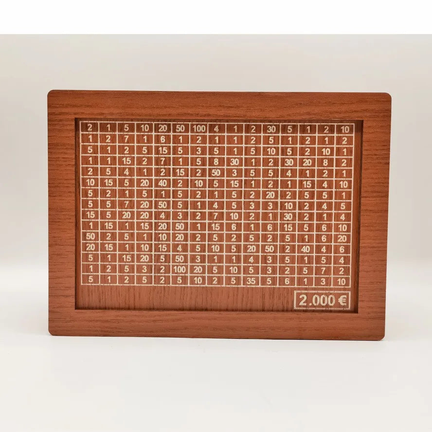 Holz Euro Sparbox – Wiederverwendbare Spardose mit Sparziel Anzeige Kaufschwan® Hellbraun 2000€