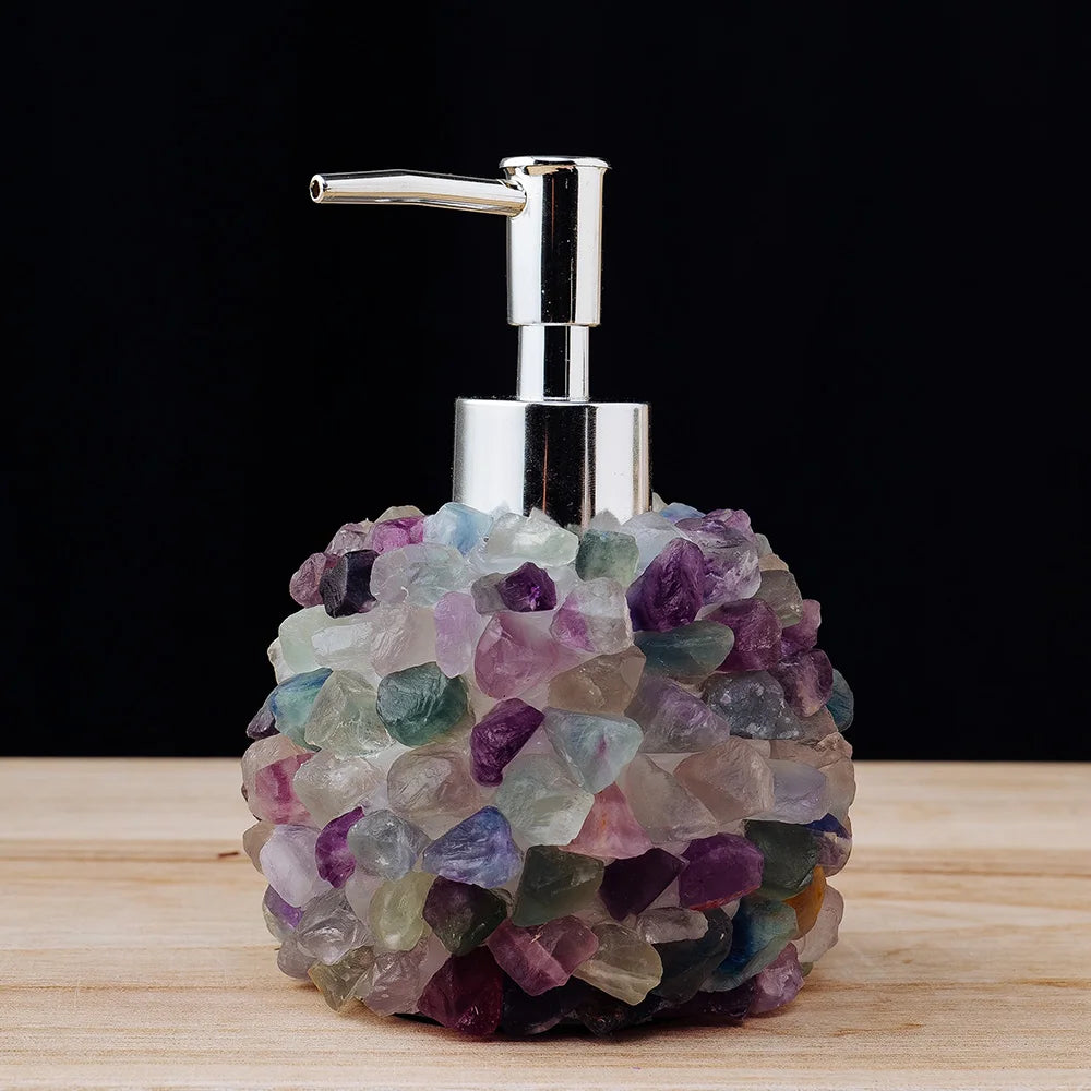Seifenspender – Flasche aus Naturkristall mit Fluorit & Rosenquarz Kaufschwan®