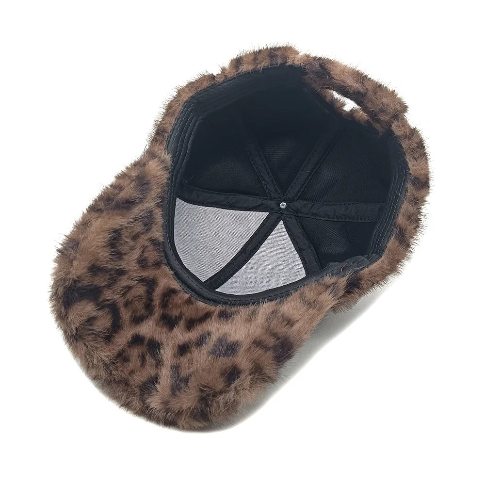 Chic Leopard Print Plüsch Baseballkappe für Damen | Leicht, Verstellbar Herbst/Winter Hut Kaufschwan®