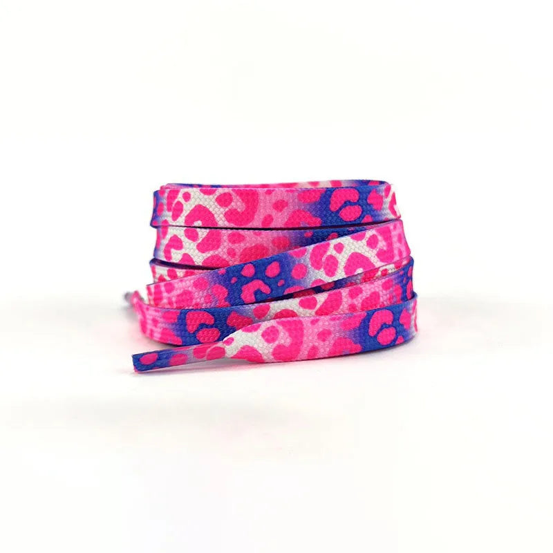 Flache Modische Schnürsenkel – Leopardenmuster & Tie-Dye Farbverlauf | Stilvolle Laces für AF1, AJ1 & Leinensneaker Damen & Herren Kaufschwan® Rosa Blau 160cm