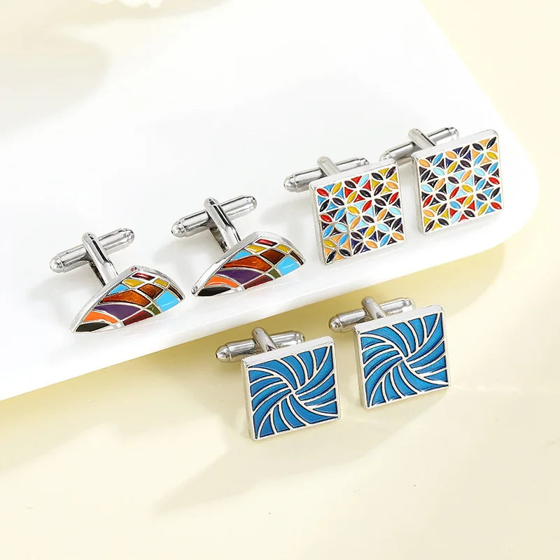 Herren Manschettenknöpfe – Buntes Emaille Quadrat Design | Modische Kariert Bemalte Metallknöpfe für Hemden & Anzüge Kaufschwan®