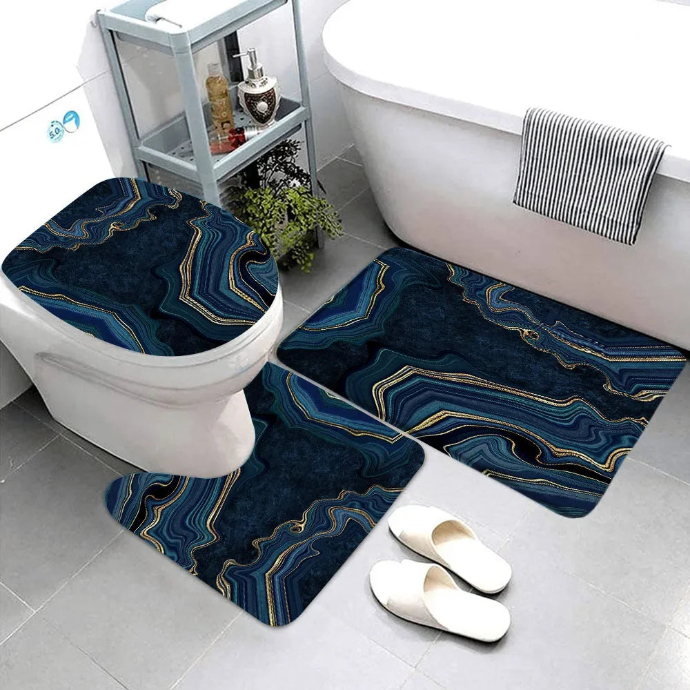 3-teiliges Badematten-Set Schwarz Marmor – Gold & Grau, Rutschfest, Geometrisches Design Kaufschwan® Abbildung 8 40X60CM