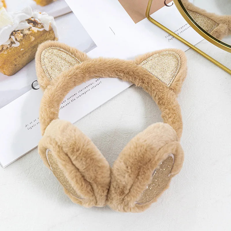 Herbst Winter Plüsch Ohrwärmer mit Katzenohren & Rosa Herz – Thermische Dicke Earmuffs für Kinder & Damen | Süß & Warm Kaufschwan®