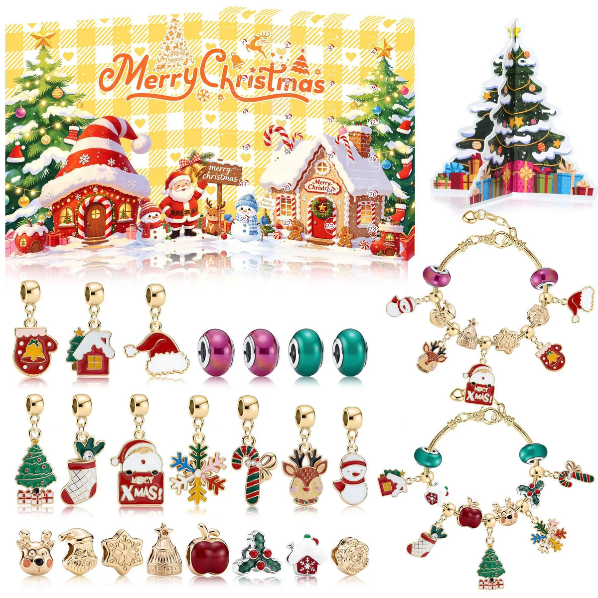 Schneemann- & Weihnachtsmann-Armband-Adventskalender – 24-Tage-Weihnachtskalender mit Schmucküberraschungen