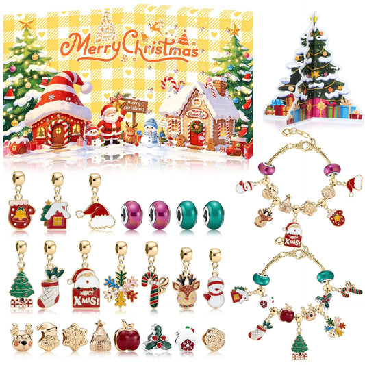 Schneemann- & Weihnachtsmann-Armband-Adventskalender – 24-Tage-Weihnachtskalender mit Schmucküberraschungen
