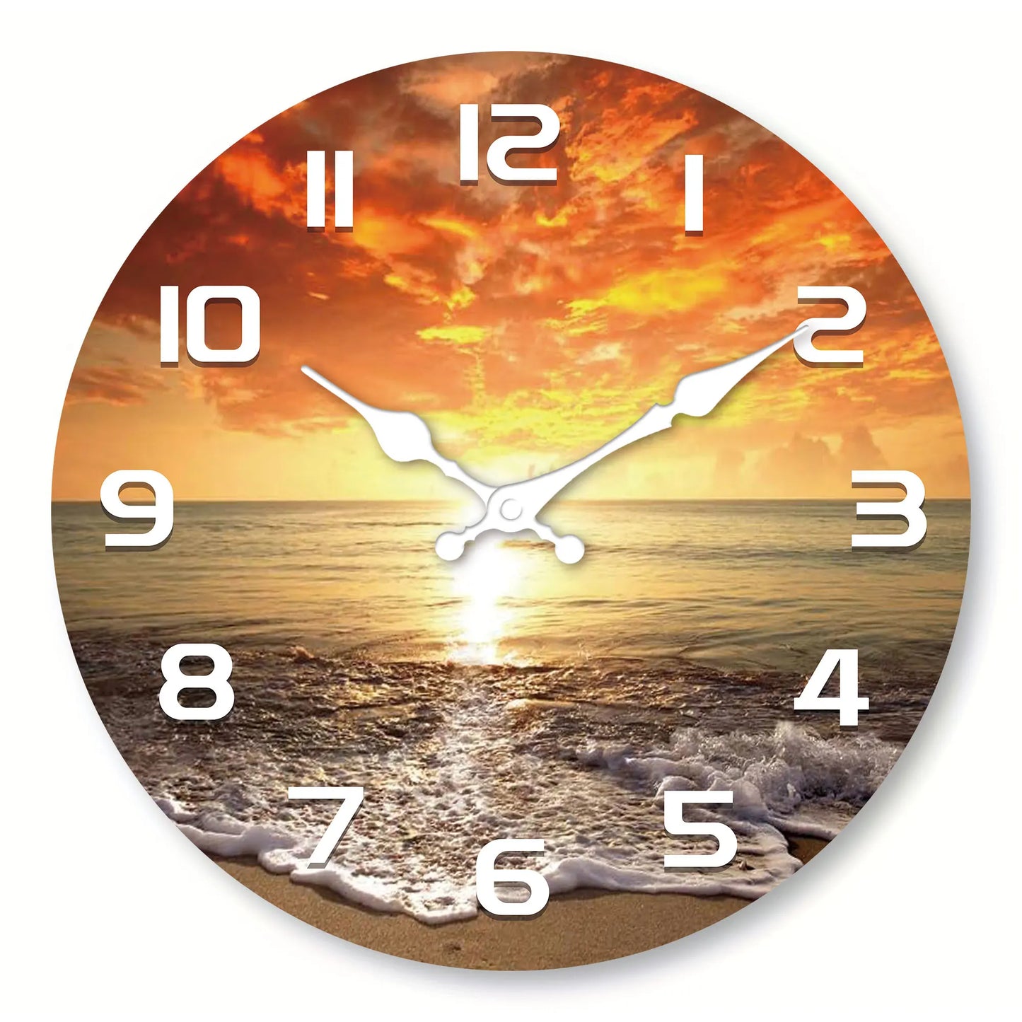 Strand Sonnenuntergang Holz Wanduhr – Leise Quarz Deko Uhr Kaufschwan® 10 Zoll