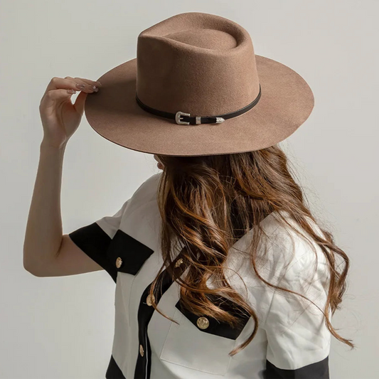 Herbst & Winter Unisex Woll-Fedora Hut – Vintage Jazzhut mit Krone & Schwarzem Lederband, Stylischer Hut mit Breiter Krempe Kaufschwan®