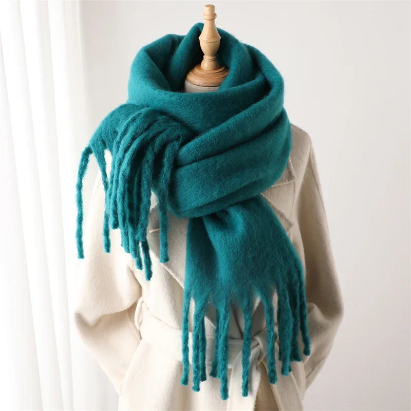 Winter Schal für Damen | Kaschmir-Optik Pashmina Tuch | Weiches Warmes XXL Umschlagtuch mit Fransen & Poncho-Stil Kaufschwan® Türkis
