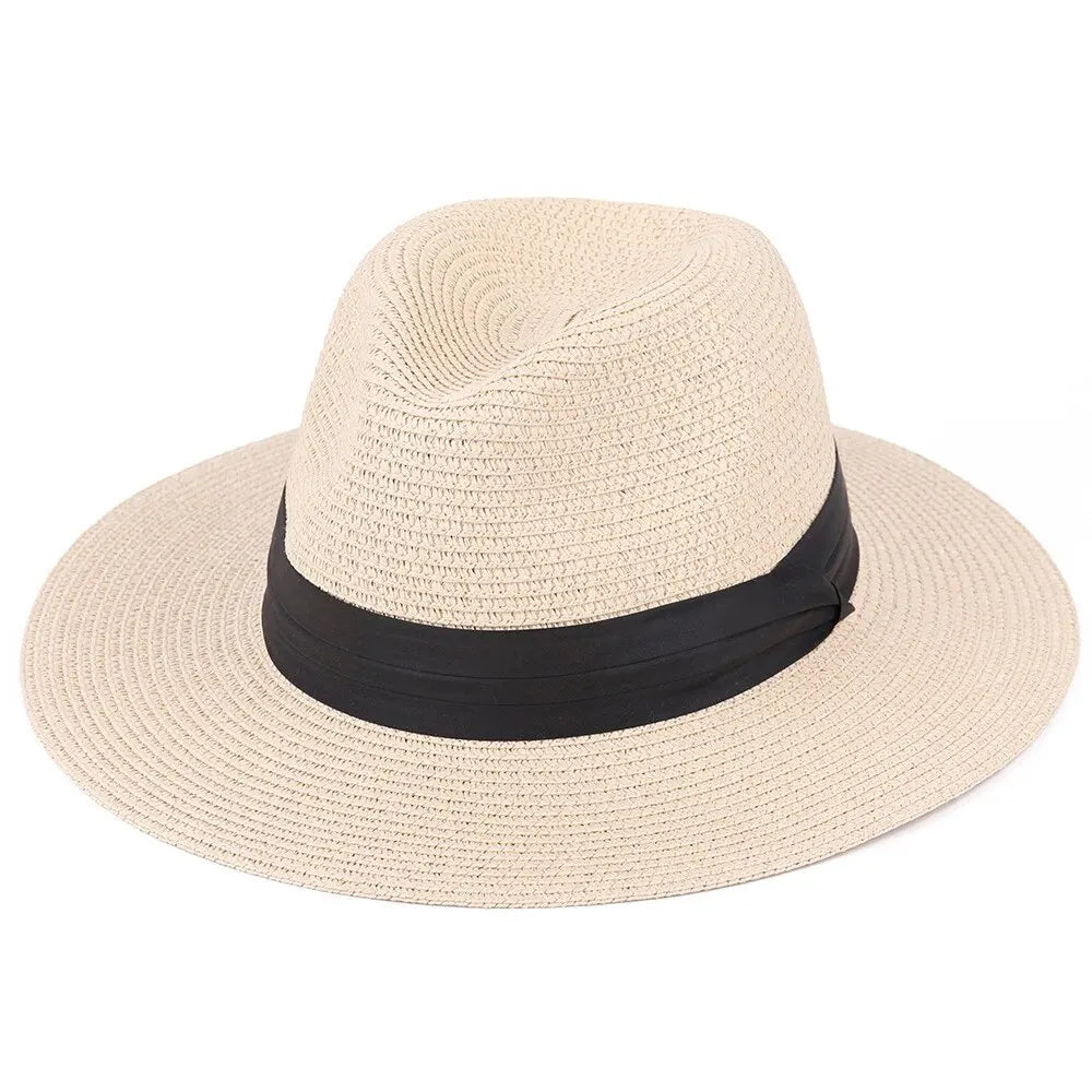 Sommer Sonnenhut Unisex | Panama Stil Strohhut | Strandhut für Urlaub & Outdoor mit Flacher Krone Kaufschwan®
