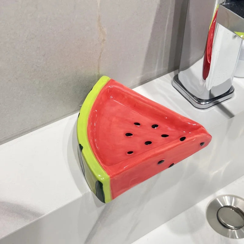 Wassermelonen-Keramik-Seifenschale – Niedlicher Seifenhalter ohne Wasseransammlung für Waschbecken & Badezimmer Kaufschwan®