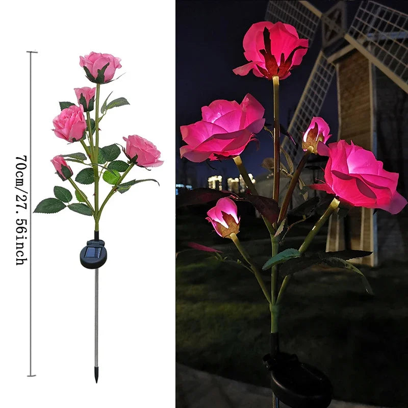 5-Köpfe Rosen Rasenlampe Solarlichter – Außen Dekorative Solar Gartenleuchten für Hof, Terrasse, Garten & Hochzeit Kaufschwan® Rosa
