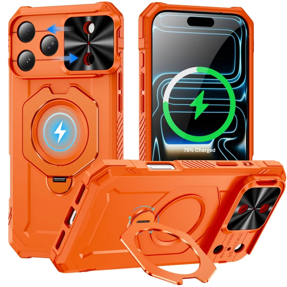 Hochwertige Mecha-Armor MagSafe-Hülle für iPhone 18 Pro & iPhone 18 Pro Max – Magnetischer Ständer mit Verschiebbarem Kameraschutz Kaufschwan®