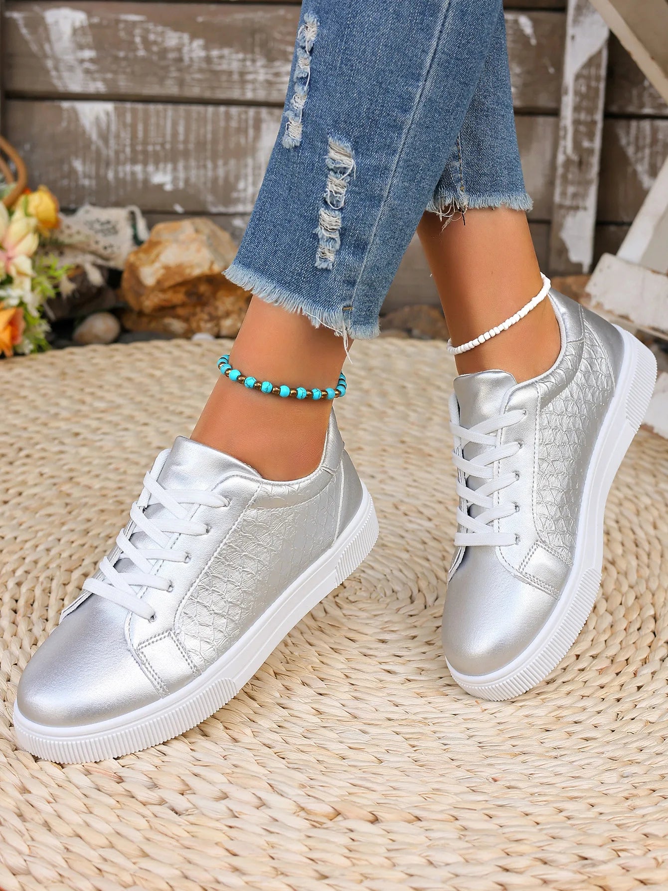 Damen Sneaker in Gold & Silber – Übergröße 42 | Frühling & Herbst Schnürschuhe aus Weichem PU Leder | Modische Freizeitschuhe Kaufschwan®