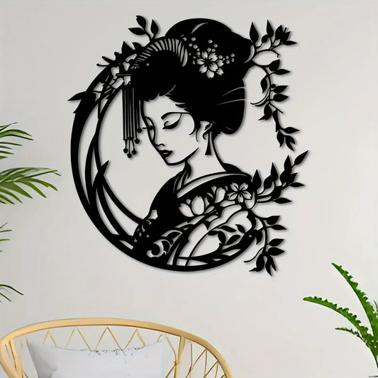 Vintage Japanische Geisha Metall Wandbild – Traditionelles Orientalisches Garten Schild