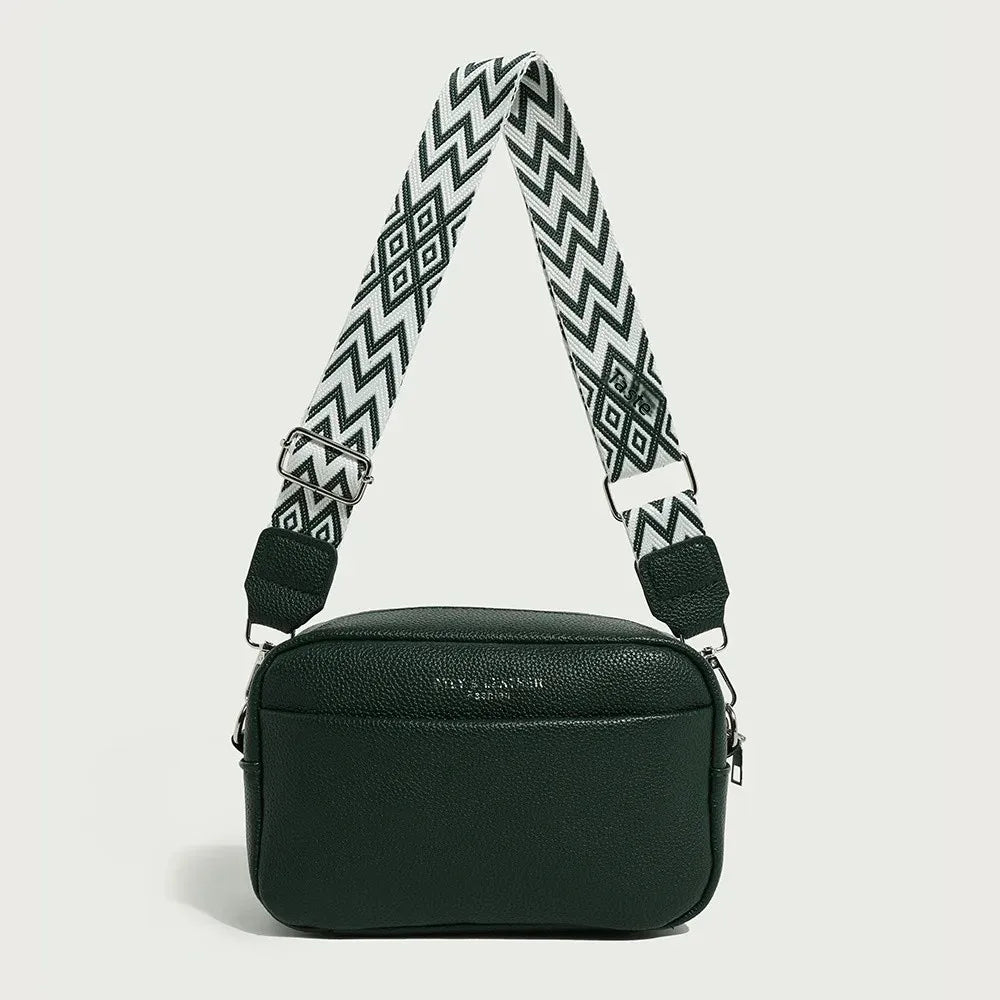 Modische Schultertasche mit Breitem Riemen – Damen Kleine Quadratische PU Leder Handtasche mit Reißverschluss & Handyfach Kaufschwan® Dunkelgrün