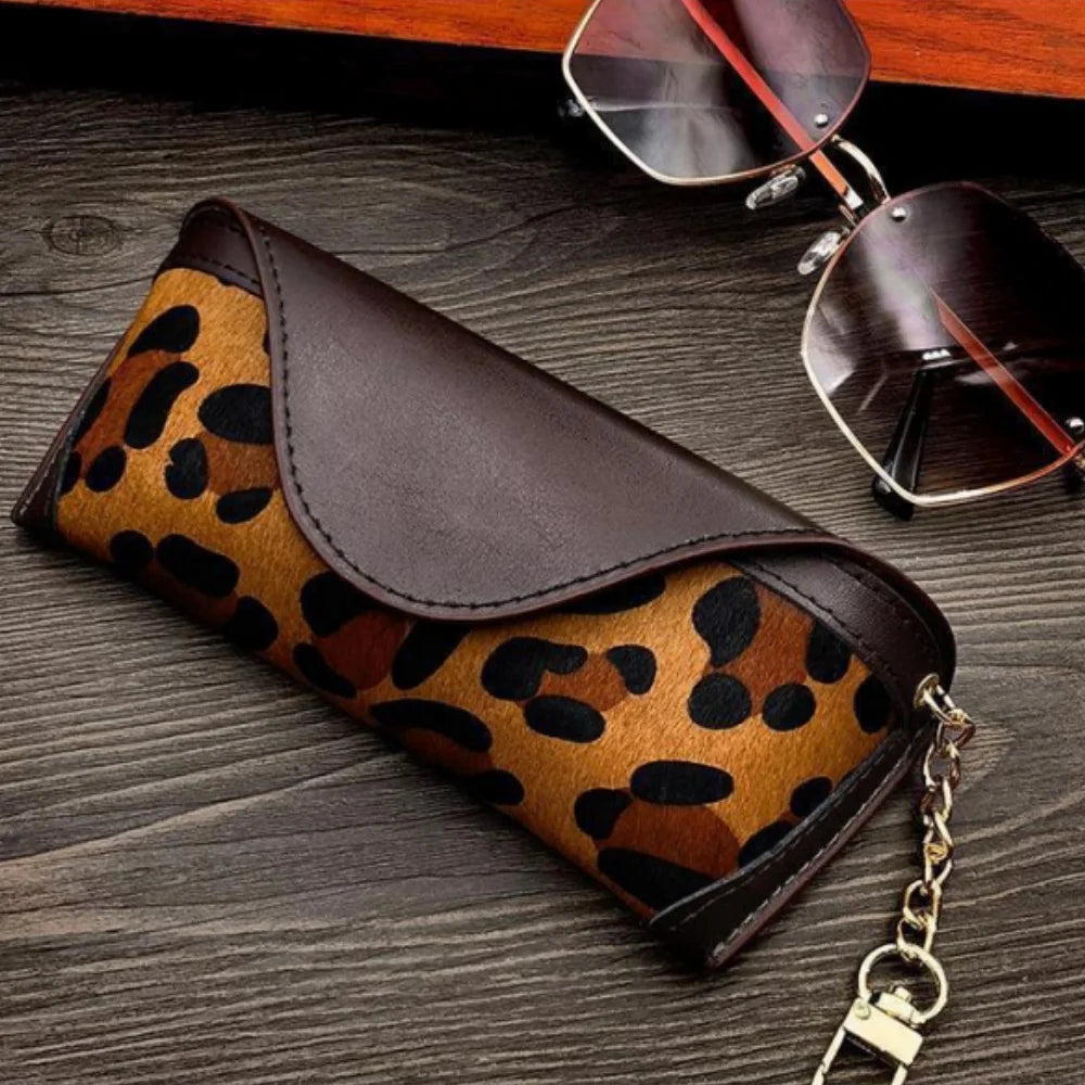 Vintage Leopard Leder Brillenetui – Tragbare Brillentasche für Alltag und Reisen Kaufschwan® Braun