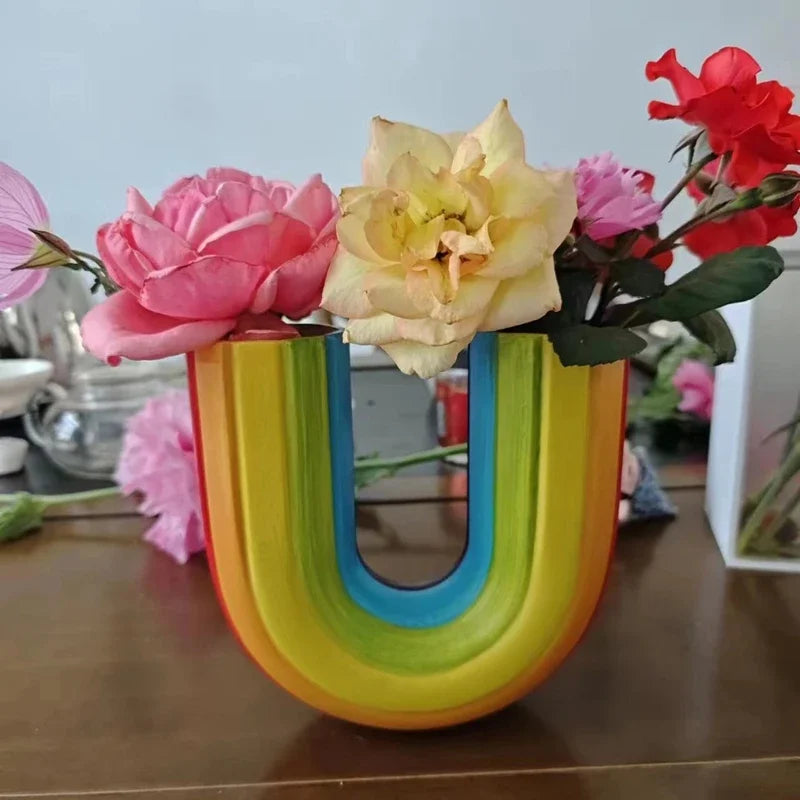 Kreative Regenbogen U-Form Vase – Resin Vase für Trockenblumen | Moderne Schlichte Aesthetic Wohndeko Ornament Kaufschwan®