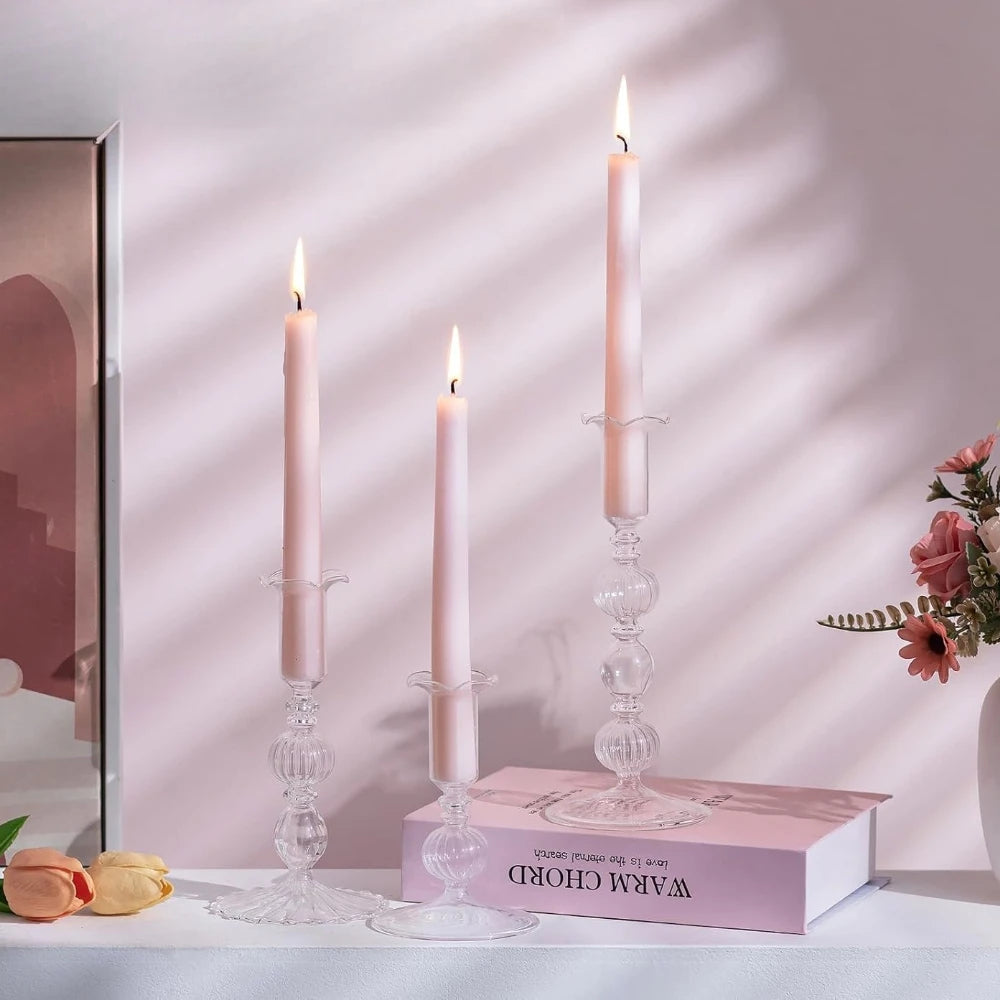 Transparente (3 Stück) Kerzenhalter – Elegante Gewellte Kerzenständer für Stabkerzen zur Wohn- & Party Dekoration
