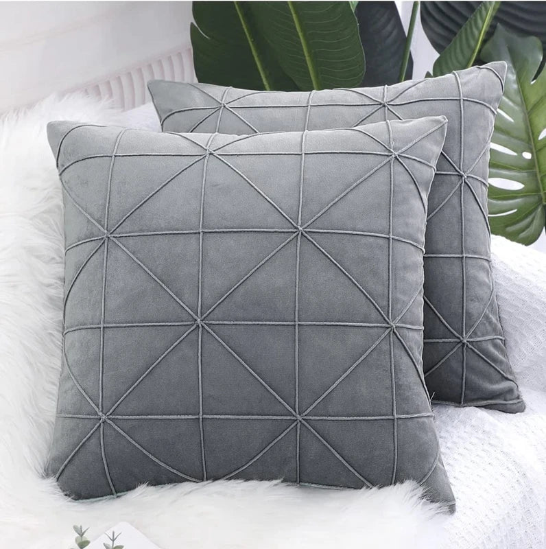 Samt Kissenbezüge | Kariertes Gitter Design | Dekorative Kissenhüllen in Weihnachtsrot für Sofa & Wohnkultur Kaufschwan®
