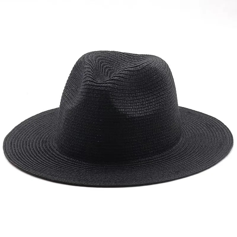 Großer Strohhut für Damen & Herren – Sommer Fedora mit breiter Krempe, Strand Sonnenhut mit UV-Schutz Kaufschwan® Schwarz 2 56-58cm