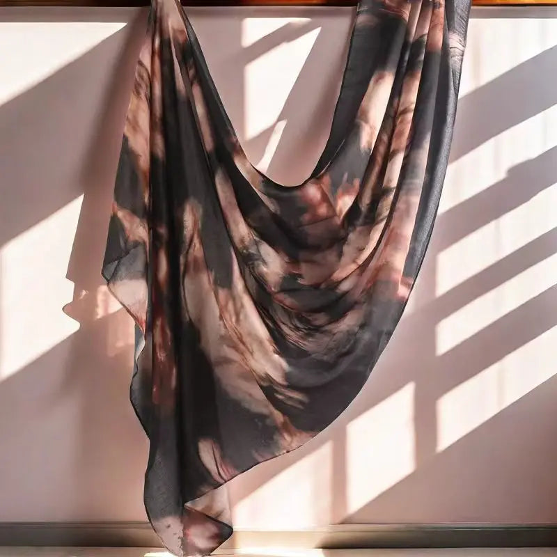Wasserfarben Blumen Modal Hijab – Leichter Atmungsaktiver Baumwolle Viskose Schal | Damen Muslimisches Kopftuch & Eleganter Schal Kaufschwan® Braun-Mix