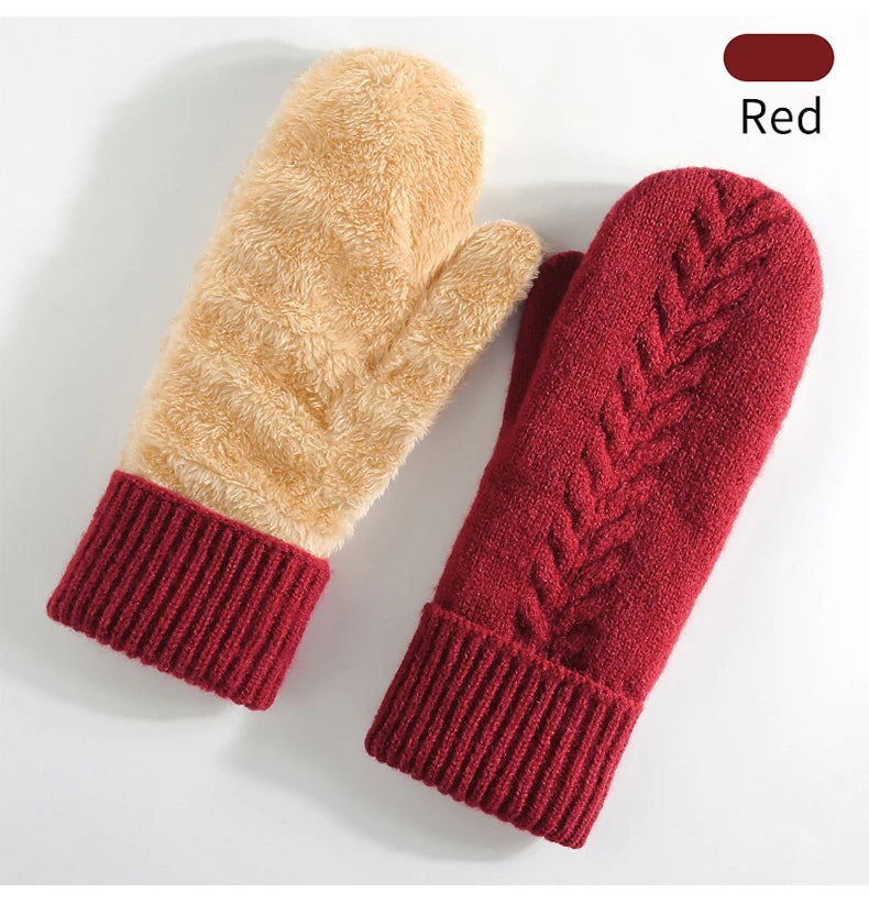 Strickhandschuhe Winter – Doppel-Layer Samt Gefüttert | Warme Verdickte Vollfinger Winterhandschuhe für Damen & Herren Kaufschwan® Rot Einheitsgröße