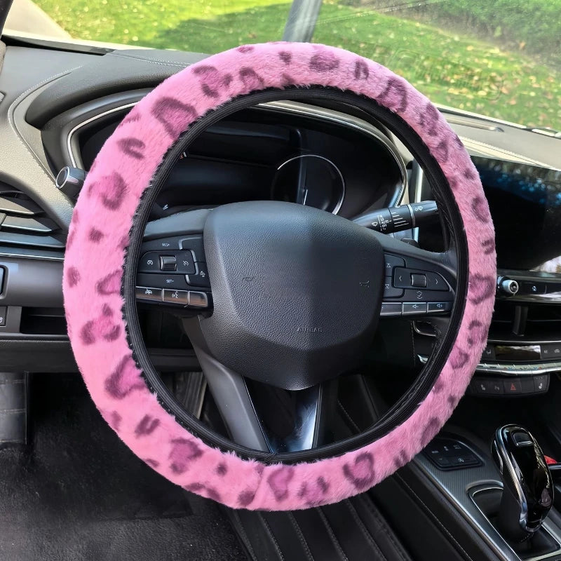 Plüsch-Lenkradbezug mit Leopardenmuster – Weicher Winterbezug für 38cm Autolenkräder Kaufschwan® Rosa