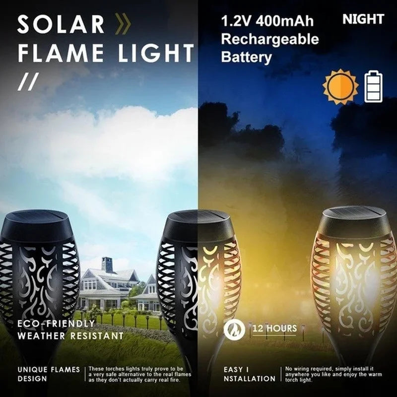 1/2/4/6/8/10 Stück Solar Flammen Fackellichter – Flackernde wasserdichte Gartenbeleuchtung für Rasen, Wege, Hof & Terrasse Kaufschwan®