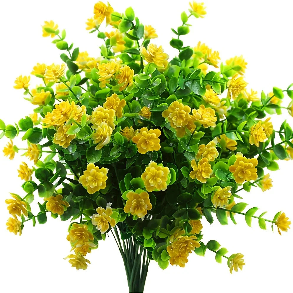 4 Bündel Künstliche Pflanzen – UV-beständige Kunststoffbüsche & Blumen für Zuhause, Bauernhaus, Hochzeit, Garten & Veranda Kaufschwan® Gelb 4 Stück