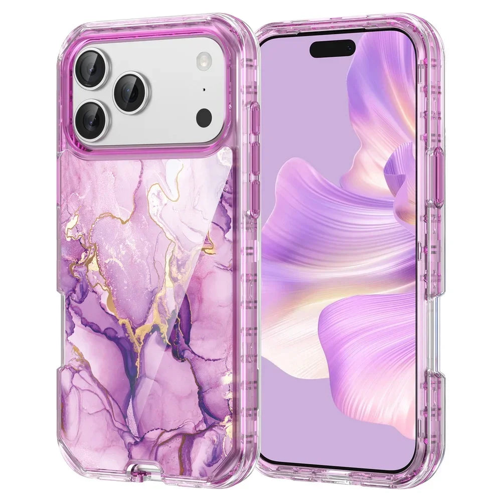 3-in-1 Mehrschichtige Stoßfeste Armor-Schutzhülle für iPhone 18 Pro & iPhone 18 Pro Max – Marmoroptik mit Veredelten Details Kaufschwan®