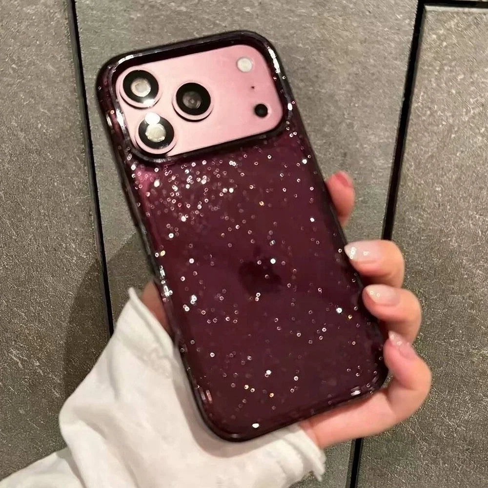 Funkelnde Bordeauxrote Schutzhülle für iPhone 18 Pro & iPhone 18 Pro Max – Transparente Weiche Hülle mit Glitzerdetails Kaufschwan®