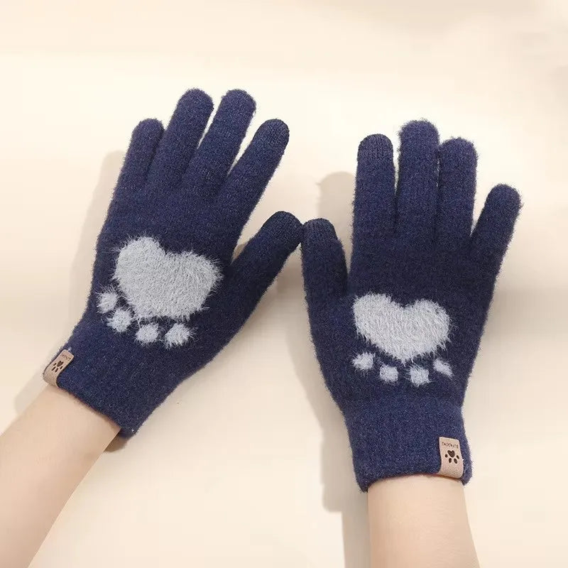 Damen Winter Pfoten Handschuhe – Flauschige Warme Strickhandschuhe | Touchscreen Vollfinger Fäustlinge für Kaltes Wetter Kaufschwan® Marineblau
