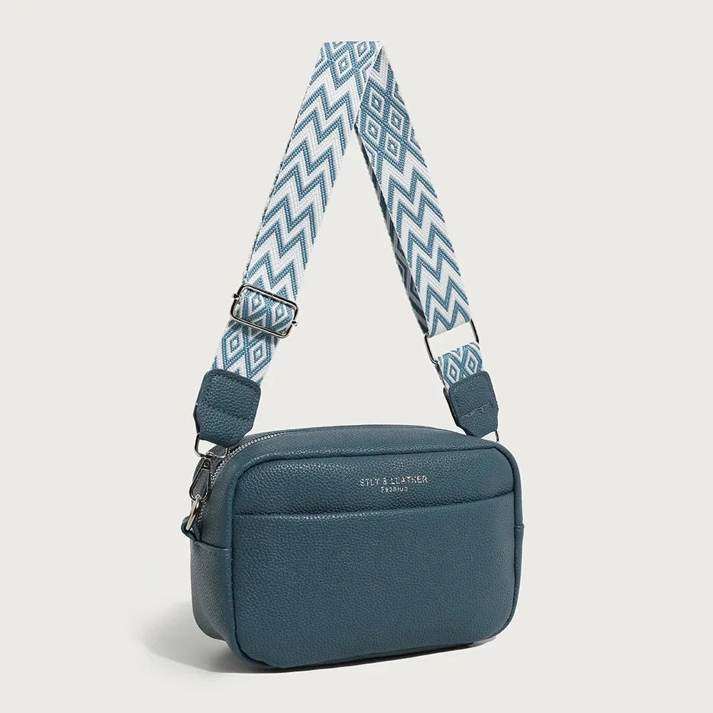 Modische Schultertasche mit Breitem Riemen – Damen Kleine Quadratische PU Leder Handtasche mit Reißverschluss & Handyfach Kaufschwan® Blau