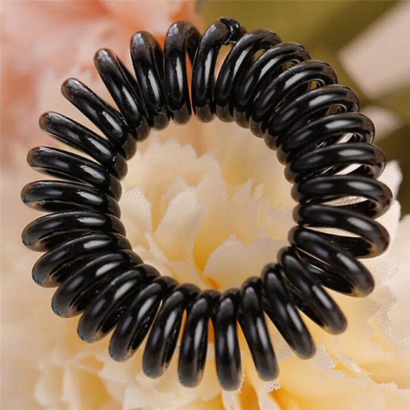 10 Stück Elastische Telefonkabel-Haargummis | Spiral-Kabel Scrunchies | Weiche Elastische Gummibänder für Pferdeschwänze & Haar-Accessoires Kaufschwan® Schwarz 3.5CM
