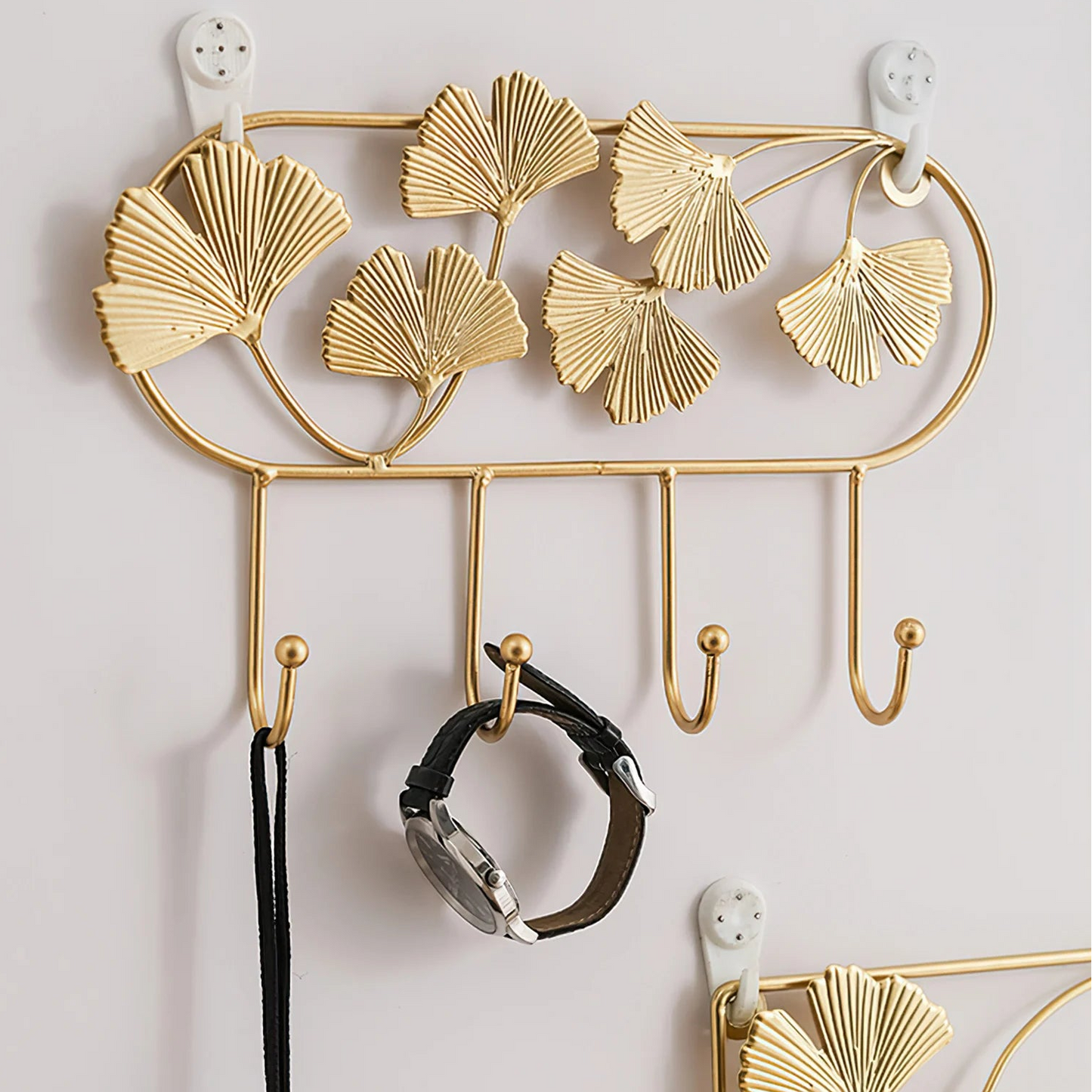 Wandhaken mit Ginkgo-Blatt Design – 3D Schmiedeeisen Wanddeko | Dekorativer Metallhaken für Schlüssel, Jacken, Handtücher & Flurdekoration