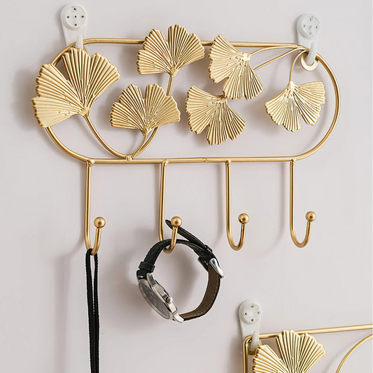Wandhaken mit Ginkgo-Blatt Design – 3D Schmiedeeisen Wanddeko | Dekorativer Metallhaken für Schlüssel, Jacken, Handtücher & Flurdekoration
