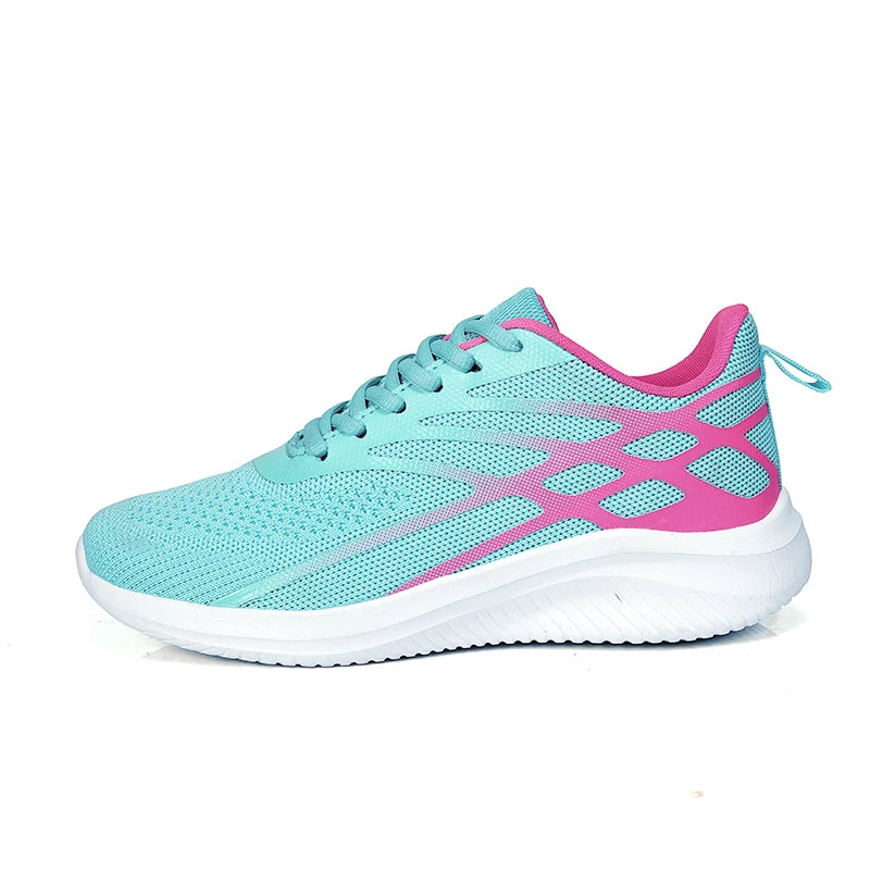 Frühling Damen Laufschuhe – Flying Woven Sneaker | Leichte, Atmungsaktive & Bequeme Sportschuhe für Alltag & Freizeit Kaufschwan® Cyan 35