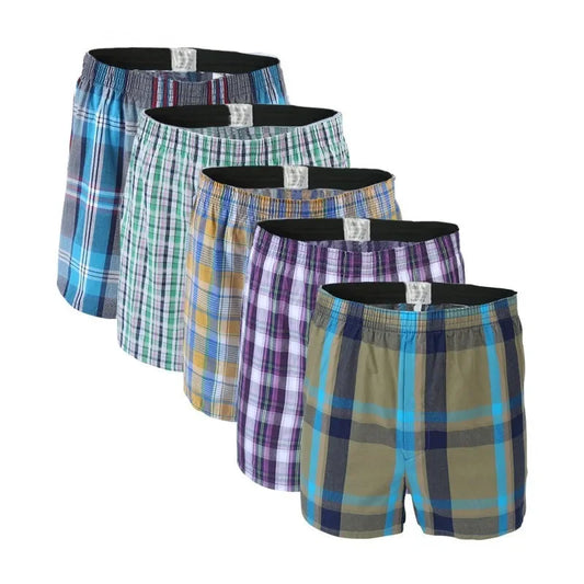 5er-Pack Herren Boxershorts aus Baumwolle | Klassisches Karomuster, Lockerer Oversize-Schnitt, Atmungsaktive Unterwäsche Kaufschwan® 5er Set Gemischte Farben M
