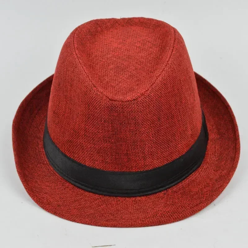 Herren Baumwoll-Leinen Hut – Jazzhut, Englischer Gentleman Hut, Vielseitig & Modisch Kaufschwan® Rot