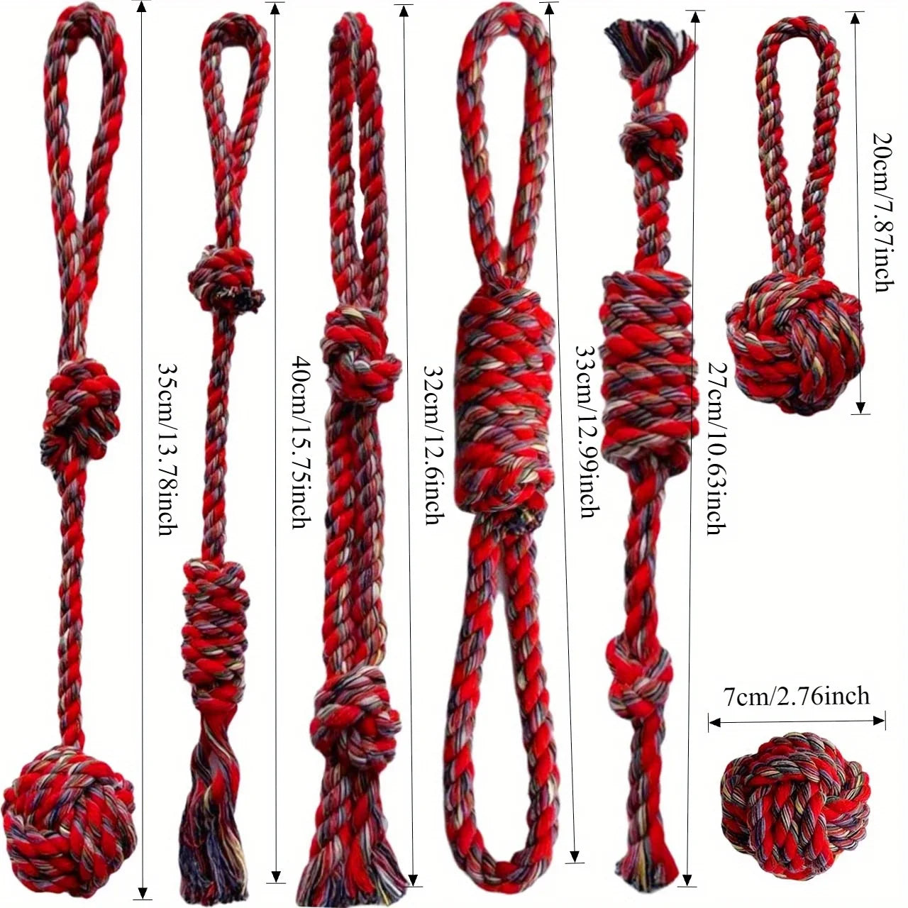 Regenbogen Seil Hundespielzeug Set – Robuste Kauspielzeuge für Training und Spiel Kaufschwan® 7 Stück Rot
