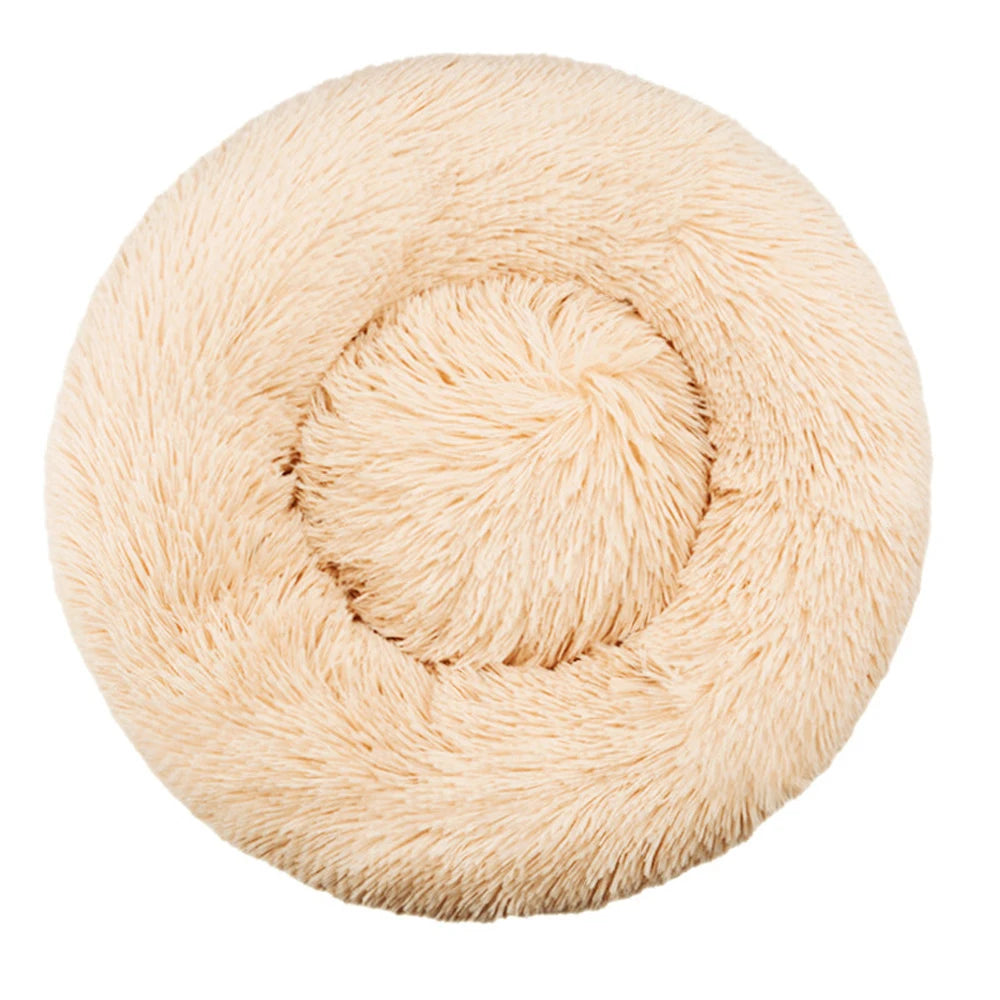 Rundes Plüsch Haustierbett – Weiches Warmes Hund- und Katzenbett Kaufschwan® Beige 40cm
